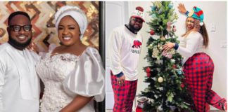 Tracey Boakye and hubby Frank Bady Ntiamoah in matching Christmas pyjamas. Photo Source: @tracey_boakye @zionfelixdotcom