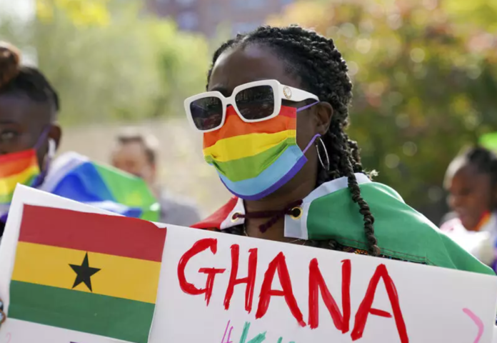 Wilhemina Nyarko attends a rally against a controversial bill being proposed in Ghana's parliament that would make identifying as LGBTQIA or an ally a criminal offense punisha - Copyright © africanews Emily Leshner/Copyright 2021 The Associated Press