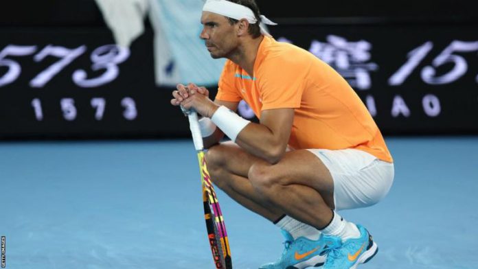 Rafael Nadal visibly struggled after appearing to hurt his hip late in the second set