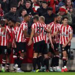 Yoane Wissa of Brentford celebrates with teammates after scoring the team's second goal during the Premier League match between Brentford FC and Liverpool FC at Brentford Community Stadium on January 02, 2023 in Brentford, England Image credit: Getty Images