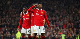 Marcus Rashford of Manchester United celebrates after scoring the team's third goal during the Premier League match between Manchester United and AFC Bournemouth at Old Trafford on January 03, 2023. Image credit: Getty Images