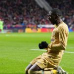 Ousmane Dembele of FC Barcelona celebrates after scoring the team's first goal during the LaLiga Santander match between Atletico de Madrid and FC Barcelona at Civitas Metropolitano Image credit: Getty Images