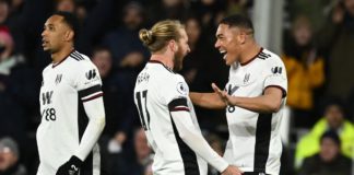 Fulham's Brazilian striker Carlos Vinicius (R) celebrates with Fulham's US defender Tim Ream (C) after scoring their second goal during the English Premier League football match between Fulham and Chelsea at Craven Cottage in London on January 12, 2023 Image credit: Getty Images