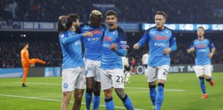 Victor Osimhen of SSC Napoli celebrates after scoring his team's first goal with team mates during the Serie A match between SSC Napoli_Juventus at Stadio Diego Armando Maradona on January 13, 2023 in Naples, Italy. (Photo by Matteo Ciambelli/DeFodi Image Image credit: Getty Images