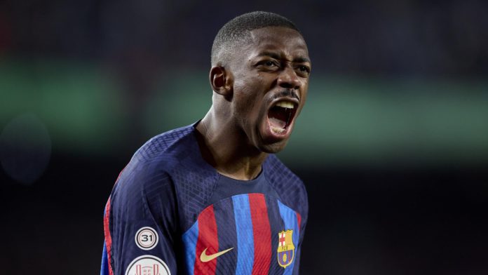 Ousmane Dembele of FC Barcelona celebrates after scoring their side's first goal during the Copa Del Rey Quarter Final match between FC Barcelona and Real Sociedad at Spotify Camp Nou on January 25, 2023 Image credit: Getty Images