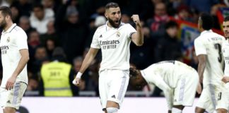 Karim Benzema celebrates during the Copa del Rey (King's Cup), quarter-final match between Real Madrid and Atletico de Madrid at the Santiago Bernabeu stadium in Madrid on January 26, 2023 Image credit: Getty Images