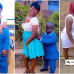 The lady said she and her man are happy souls. Photo credit: TikTok/@www.kahboh. Read more: https://yen.com.gh/people/227125-happy-curvy-lady-poses-diminutive-husband-viral-video-trends-tiktok/