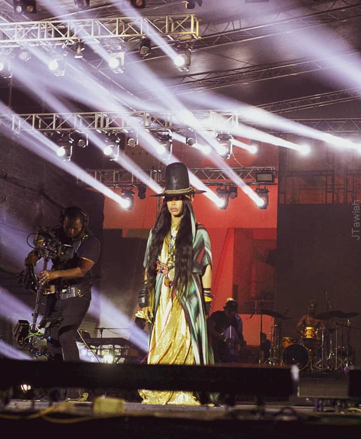 Erykah Badu dons a long hat during performance at the Black Star Line Festival 2023