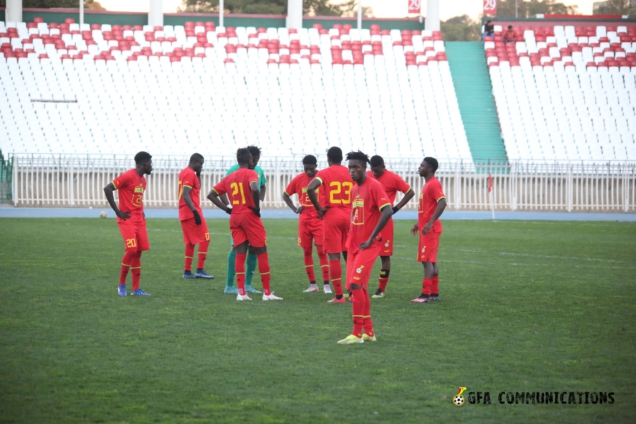 Ghana players left on the pitch