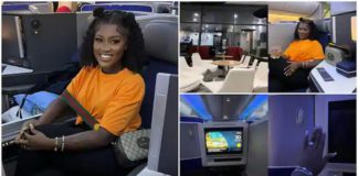 Fella Makafui looks stunning while on her flight. Photo Source: @fellamakafui