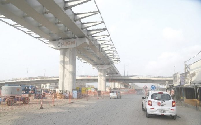 • The second flyover currently under construction at the Obetsebi Lamptey Interchange source: Daily Graphic