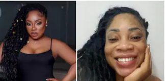 A side-by-side photo collage of Moesha Boduong with makeup and without it. Photo Source: @moeshaboduong