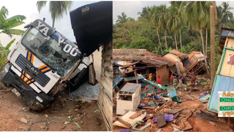 Loaded tipper truck drifts off, smashes into structures as driver bolts [Video]