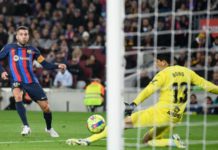 Jordi Alba's previous Barcelona goal came in May last year