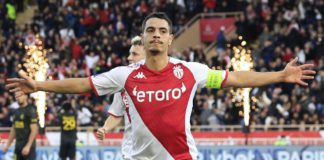 Monaco's French forward Wissam Ben Yedder celebrates after scoring a goal during the French L1 football match between Monaco and Paris Saint-Germain (PSG) at the Louis II stadium in Monaco on February 11, 2023 Image credit: Getty Images