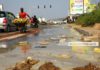 An overflow of toxic waste water on a portion of Mallam Junction Kasoa road at SCC Junction