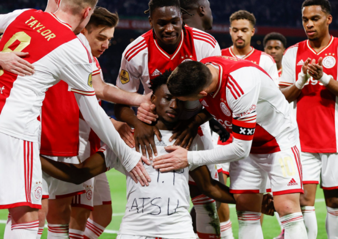 Kudus celebrates with Ajax teammates