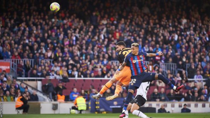 Raphinha has scored three headed goals for Barcelona in the league this season, having never done so for Rennes or Leeds