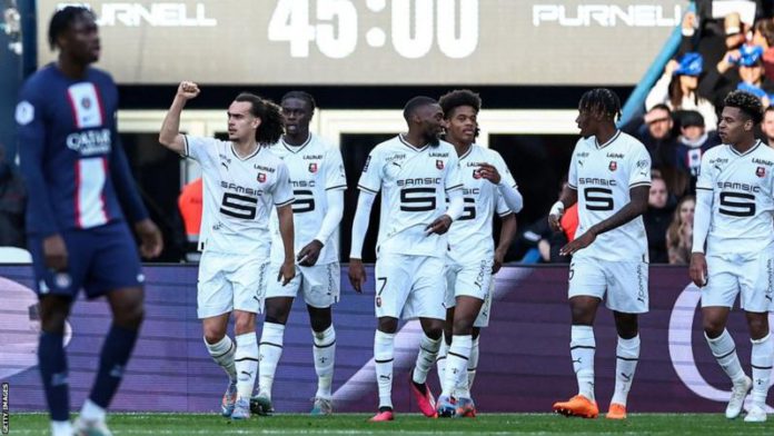 Karl Toko Ekambi opened the scoring just before half-time as Rennes shocked the Ligue 1 leaders