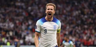 AL KHOR, QATAR - DECEMBER 10: Harry Kane of England celebrates after scoring the team's first goal via a penalty during the FIFA World Cup Qatar 2022 quarter final match between England and France at Al Bayt Stadium on December 10, 2022 in Al Khor, Qatar. Image credit: Getty Images