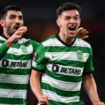 Pedro Goncalves celebrates during the UEFA Europa League round of 16 leg two match between Arsenal and Sporting CP at Emirates Stadium on March 16, 2023 in London, United Kingdom Image credit: Getty Images