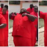 Plus-size Ghanaian groomsman steals show at friend’s wedding Ghanaian groomsman rocking orange kaftan shows off his dance moves. source: @live_with_kwaku