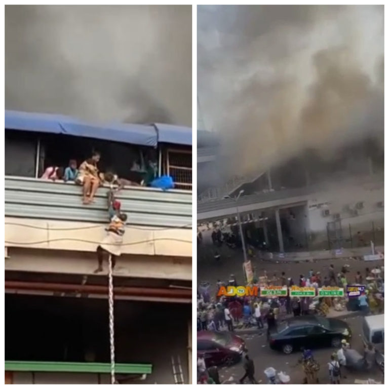 Kejetia fire: Scary moment as mother escapes on a rope with her baby [Video]