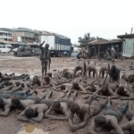 Victims of the military brutalities in Ashaiman herded together, beaten and forced to roll and exercise in mud.