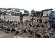 Victims of the military brutalities in Ashaiman herded together, beaten and forced to roll and exercise in mud.