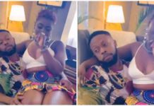 Kalybos pampering Ahuofe Patricia on her birthday by letting her sit on his lap Photo source: @kalybos1