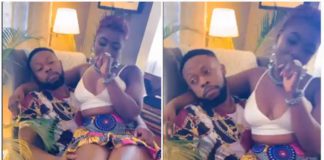 Kalybos pampering Ahuofe Patricia on her birthday by letting her sit on his lap Photo source: @kalybos1