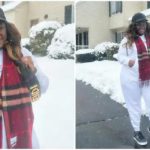 Tracey Boakye flaunts Fendi bag, a casual outfit while in the snow. Photo Source: @tracey_boakye