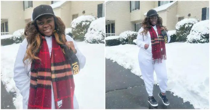 Tracey Boakye flaunts Fendi bag, a casual outfit while in the snow. Photo Source: @tracey_boakye