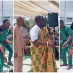 White friends of a Ghanaian groom struggled to dance agbadza in funny trending wedding video Photo source: @giovani.caleb
