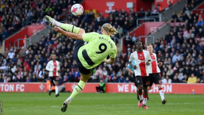 Erling Haaland has reached 30 Premier League goals quicker than any player in the competition's history