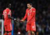 Sadio Mane (left) and Leroy Sane argued during the latter stages of Tuesday's defeat at Manchester City