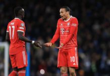 Sadio Mane (left) and Leroy Sane argued during the latter stages of Tuesday's defeat at Manchester City