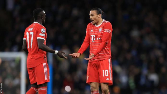 Sadio Mane (left) and Leroy Sane argued during the latter stages of Tuesday's defeat at Manchester City