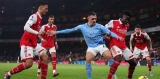 Manchester City beat Arsenal 3-1 in the Premier League at Emirates Stadium in February