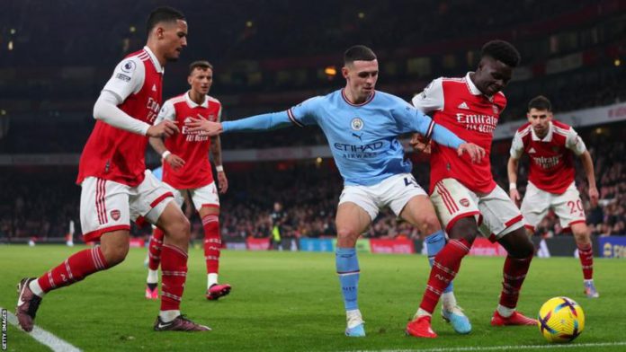 Manchester City beat Arsenal 3-1 in the Premier League at Emirates Stadium in February