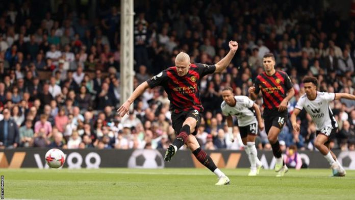 Only Ruud van Nistelrooy in 2002-03 (for Manchester United) has a better 100% record for penalties in a Premier League season (eight out of eight) than Haaland in 2022-23, who has scored all seven he has taken