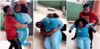 Video of Selina Boateng falling on Fiifi Pratt causes stir. Image Credit: @zionfelixdotcom