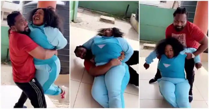 Video of Selina Boateng falling on Fiifi Pratt causes stir. Image Credit: @zionfelixdotcom