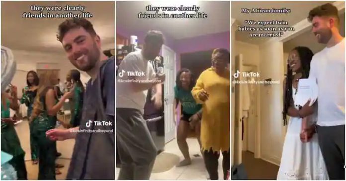 She took her Irish boyfriend home. Photo Credit: @kosinfinityandbeyond Read more: https://yen.com.gh/entertainment/celebrities/232673-cute-oyinbo-man-feels-home-nigerian-girlfriend-takes-mum-lovely-video/