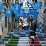 A shield, symbolising the Scudetto, has been painted on steps in Naples' Quartieri Spagnoli