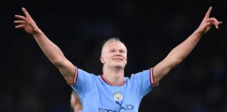 Erling Haaland scored a Premier League record 35th goal of the season as Manchester City returned to the top of the table