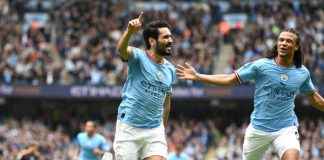 Ilkay Gundogan celebrates during the Premier League match between Manchester City and Leeds United at the Etihad Stadium in Manchester, England, on May 6, 2023. Image credit: Getty Images