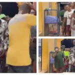 Agya Koo and Wayoosi join other movie crew members in the Flip the Bottle game Image credit: WAYOOSI TV