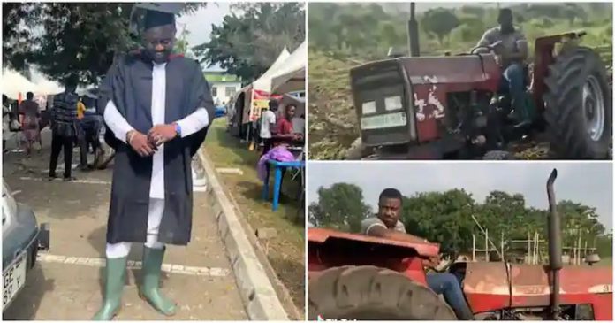 John Dumelo Ploughs Farm Land With Tractor Photo Source: johndumelo1