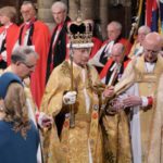 King Charles III is crowned by the archbishop of Canterbury during his coronation ceremony in Westminster Abbey, London [Jonathan Brad via Reuters]